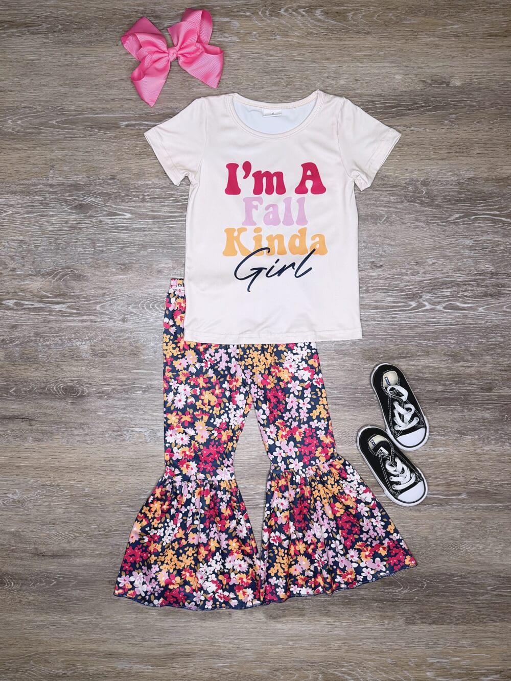 Fall Kinda Girl Floral Girls Bell Bottoms Outfit