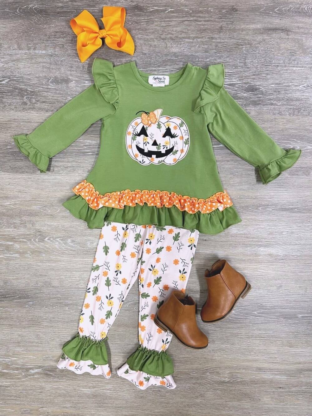 Fall Ruffle Jack-O-Lantern Tunic &amp; Leggings Girls Outfit - Sydney So Sweet