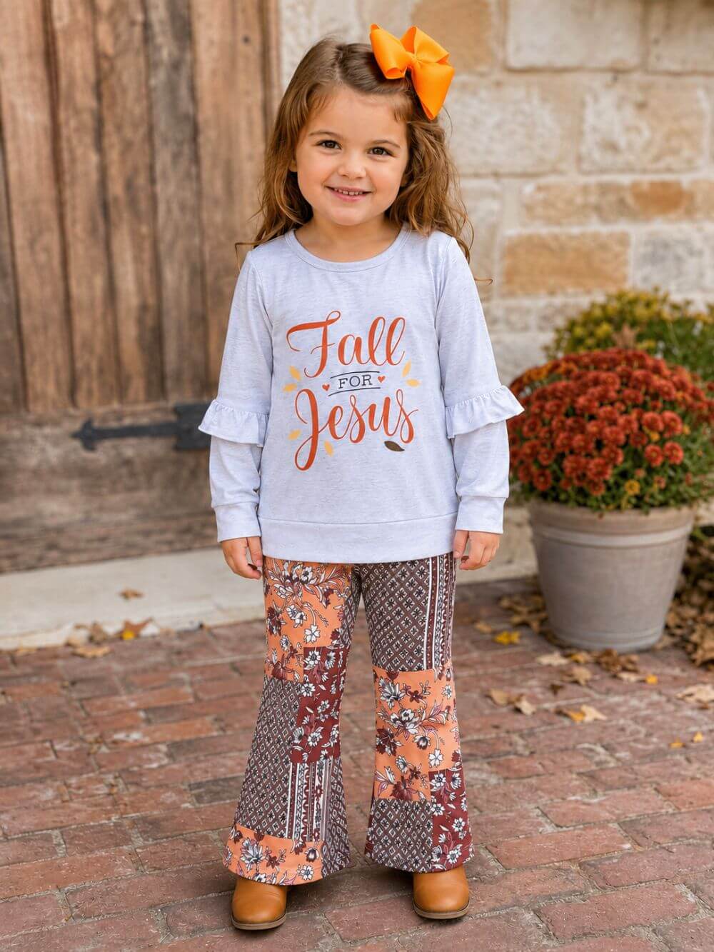 Fall for Jesus Girls Patchwork Bell Bottoms Outfit