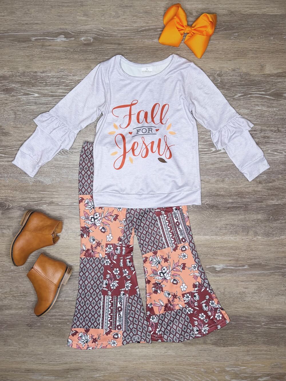 Fall for Jesus Girls Patchwork Bell Bottoms Outfit