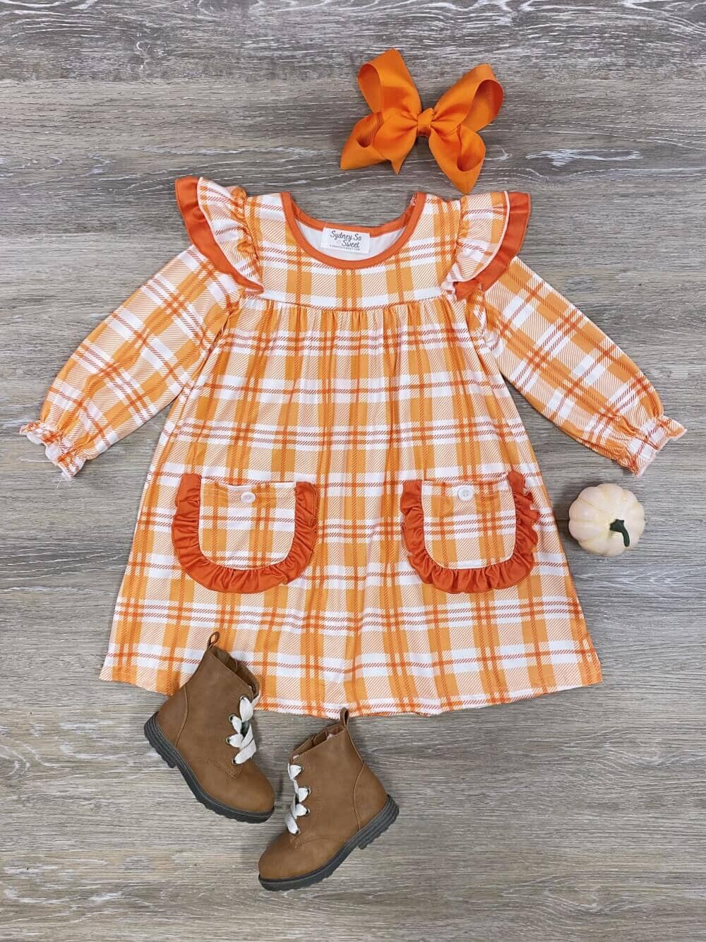 Fall in Love Orange Plaid Girls Ruffle Pocket Dress - Sydney So Sweet