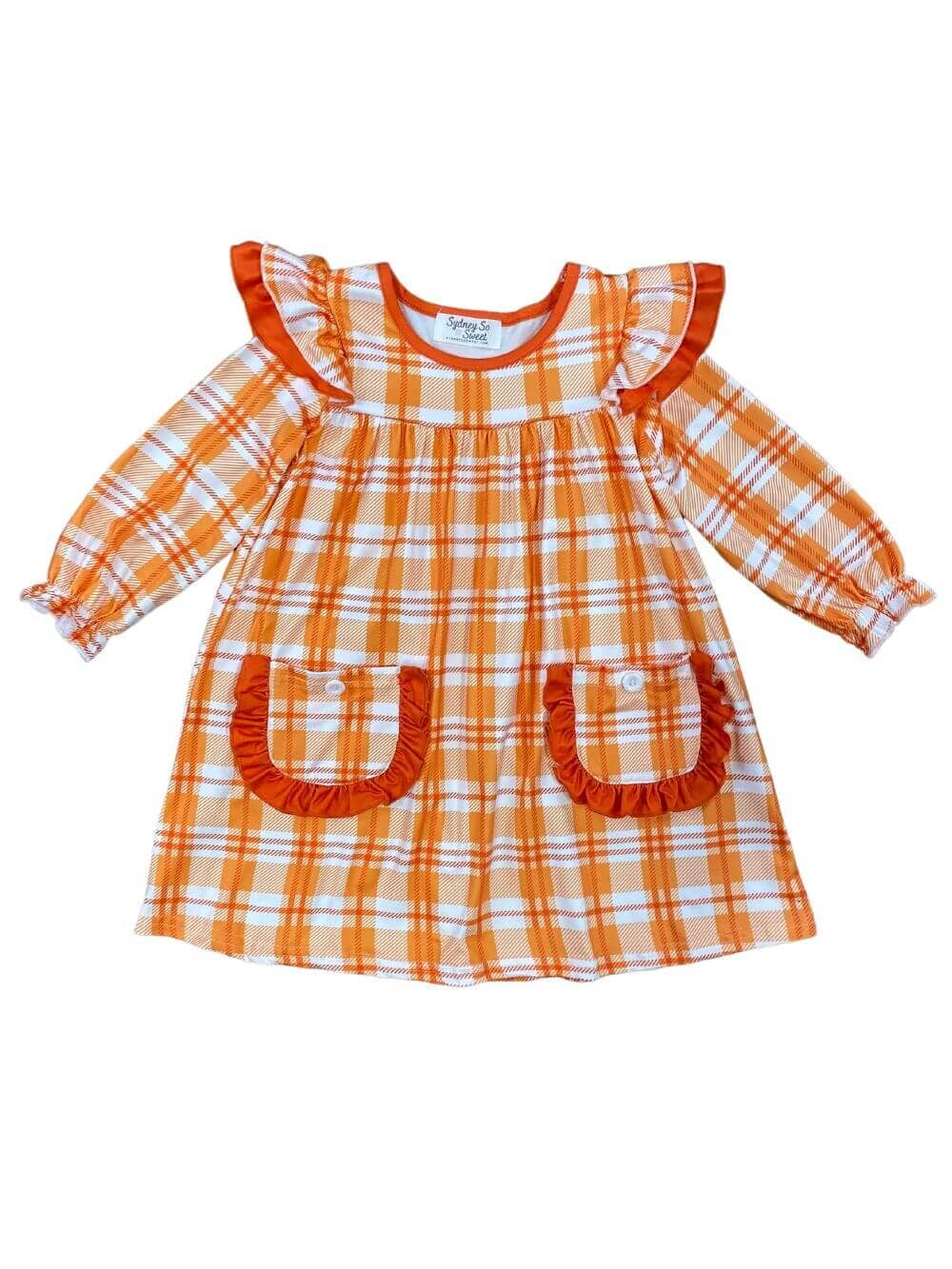 Fall in Love Orange Plaid Girls Ruffle Pocket Dress - Sydney So Sweet