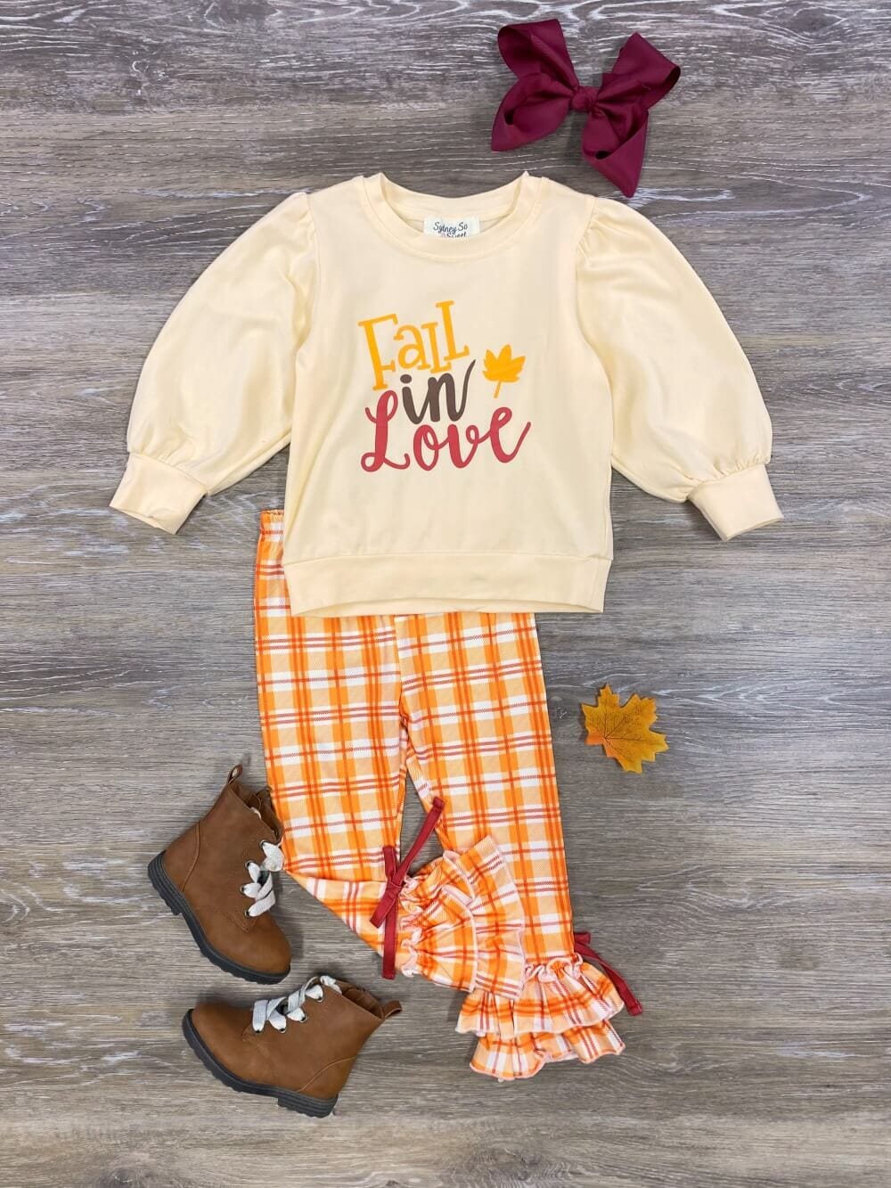 Fall in Love Ruffle Bottom Orange Plaid Girls Outfit - Sydney So Sweet