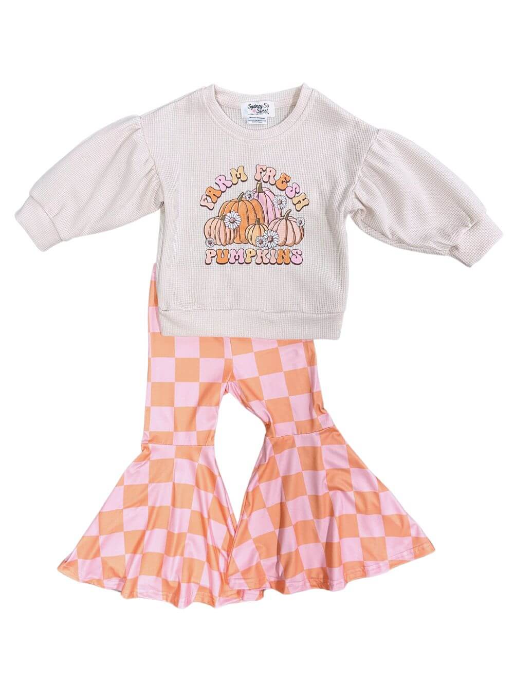 Farm Fresh Pumpkins Waffle Knit Top & Checkered Bell Bottoms - Sydney So Sweet