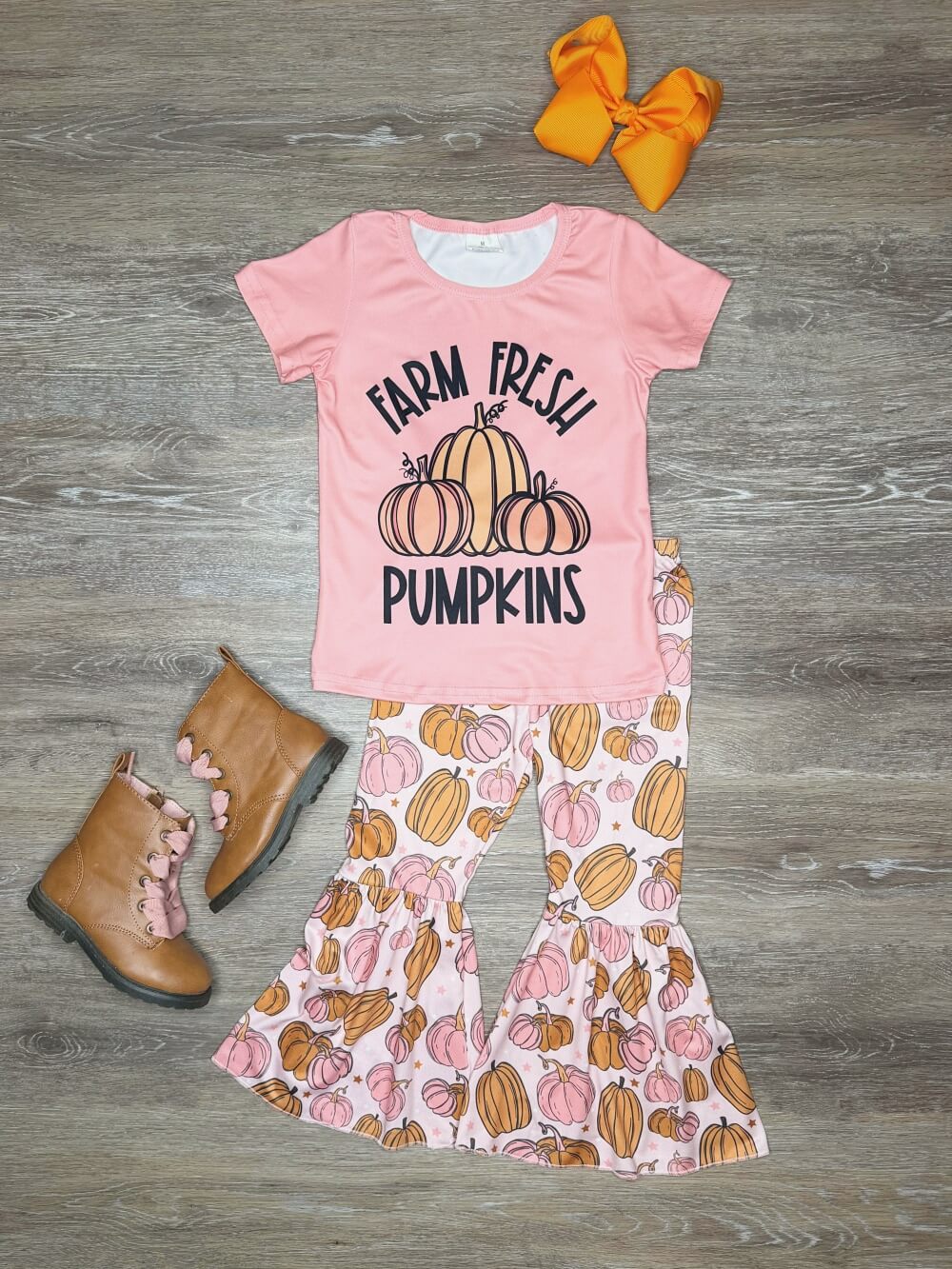 Farm Fresh Pumpkins Girls Pink Bell Bottoms Outfit