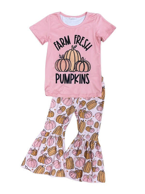 Farm Fresh Pumpkins Girls Short Sleeve Bell Bottoms Outfit - Sydney So Sweet