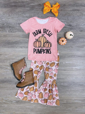 Farm Fresh Pumpkins Girls Short Sleeve Bell Bottoms Outfit - Sydney So Sweet