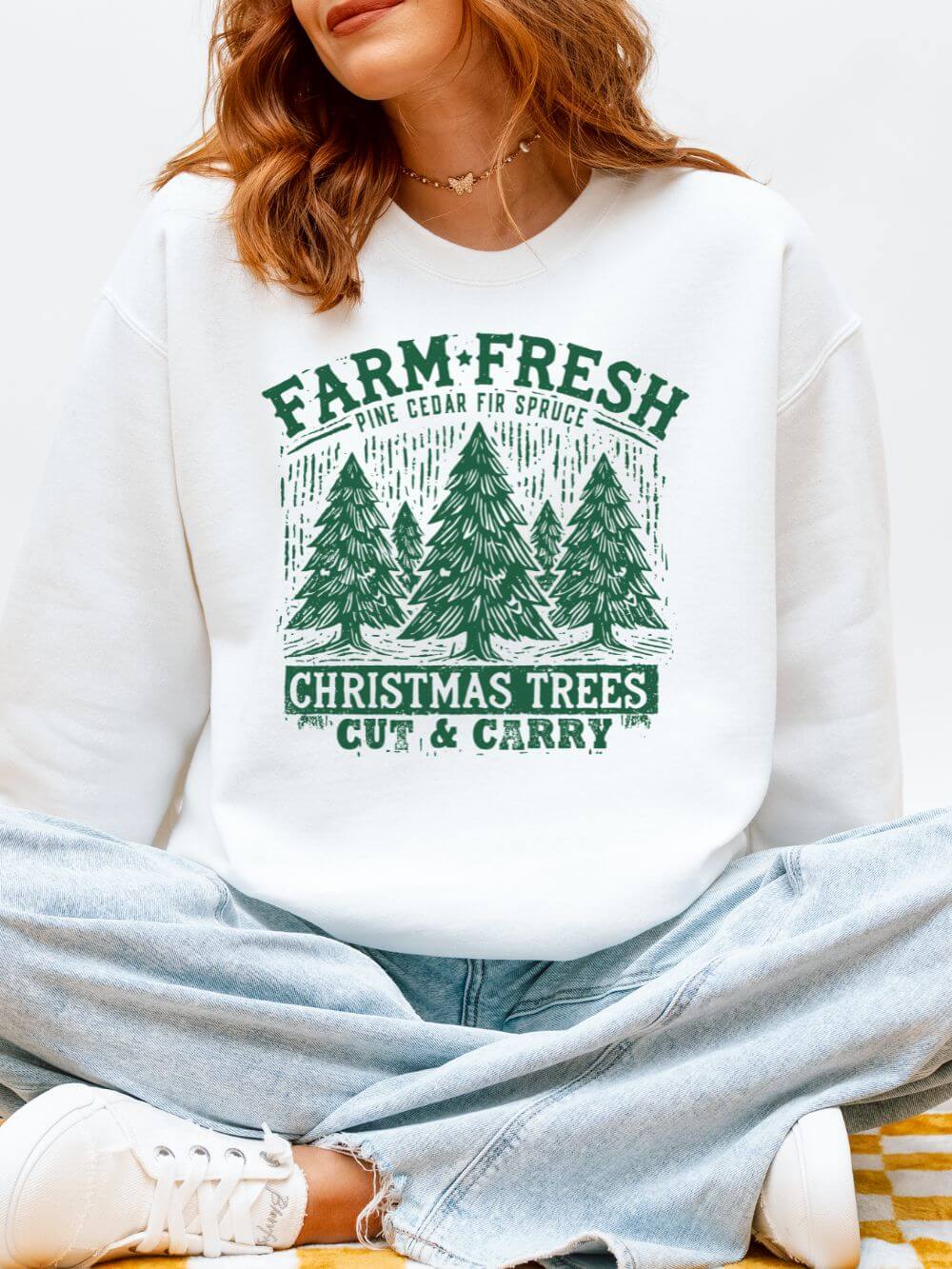 Farm Fresh Christmas Trees Green Heavy Blend Women's Crewneck Cozy Sweatshirt - Sydney So Sweet