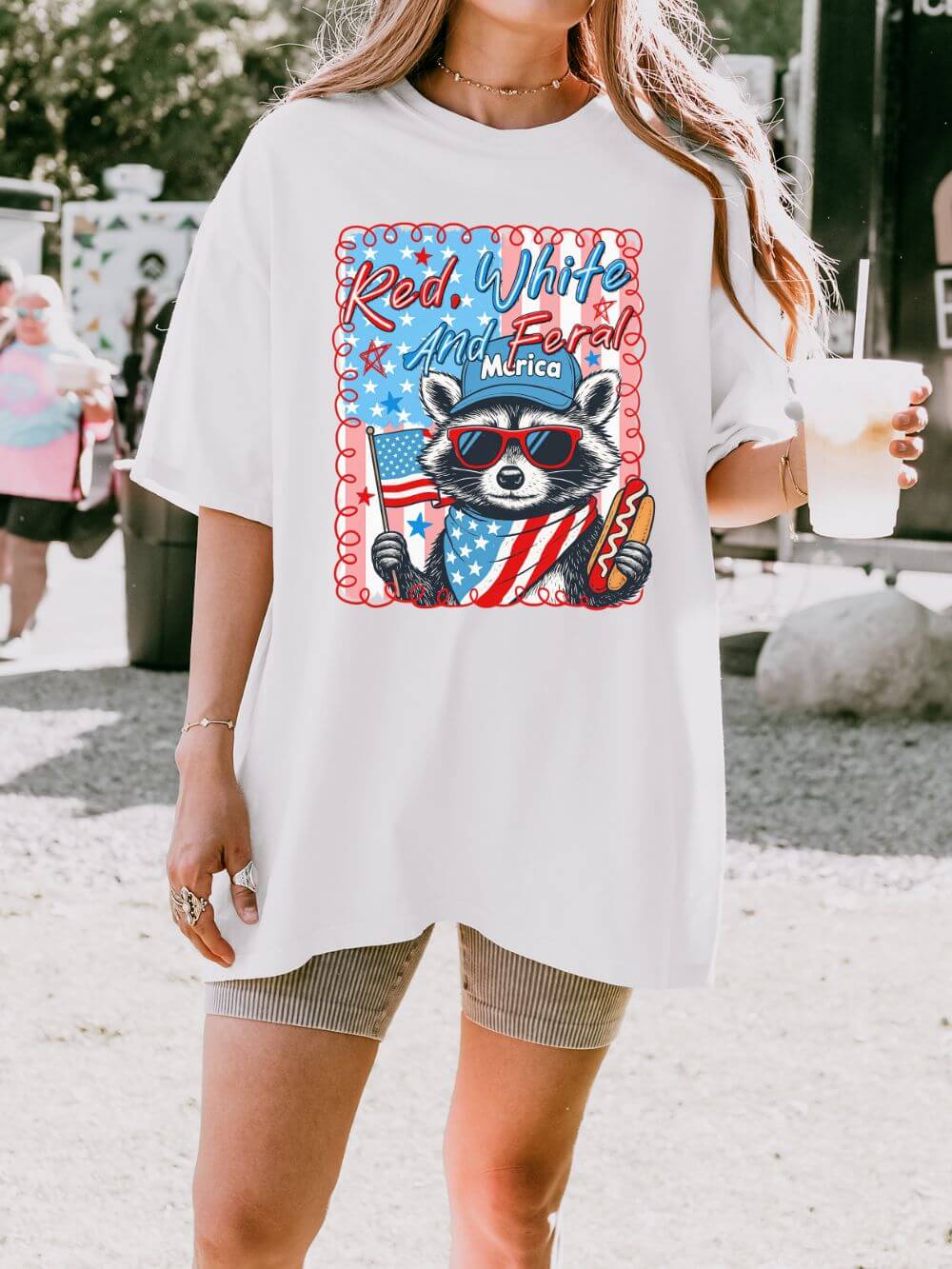 Red White & Feral Summer Unisex Tee Comfort Colors 4th of July Patriotic Racoon Graphic T-Shirt - Sydney So Sweet