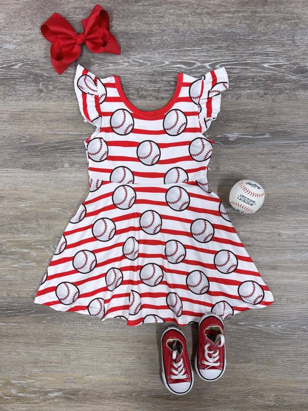 Field of Dreams Red Stripe Girls Baseball Tank Dress - Sydney So Sweet