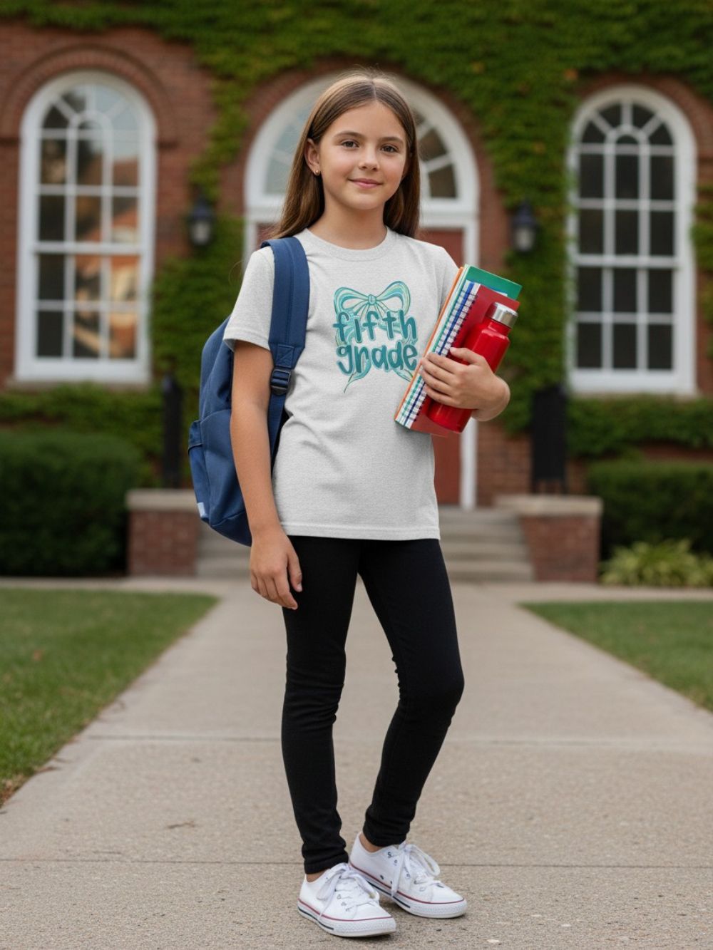Fifth Grade Kids Tee Cute Blue Coquette Bow Back to School 5th Grade T-Shirt