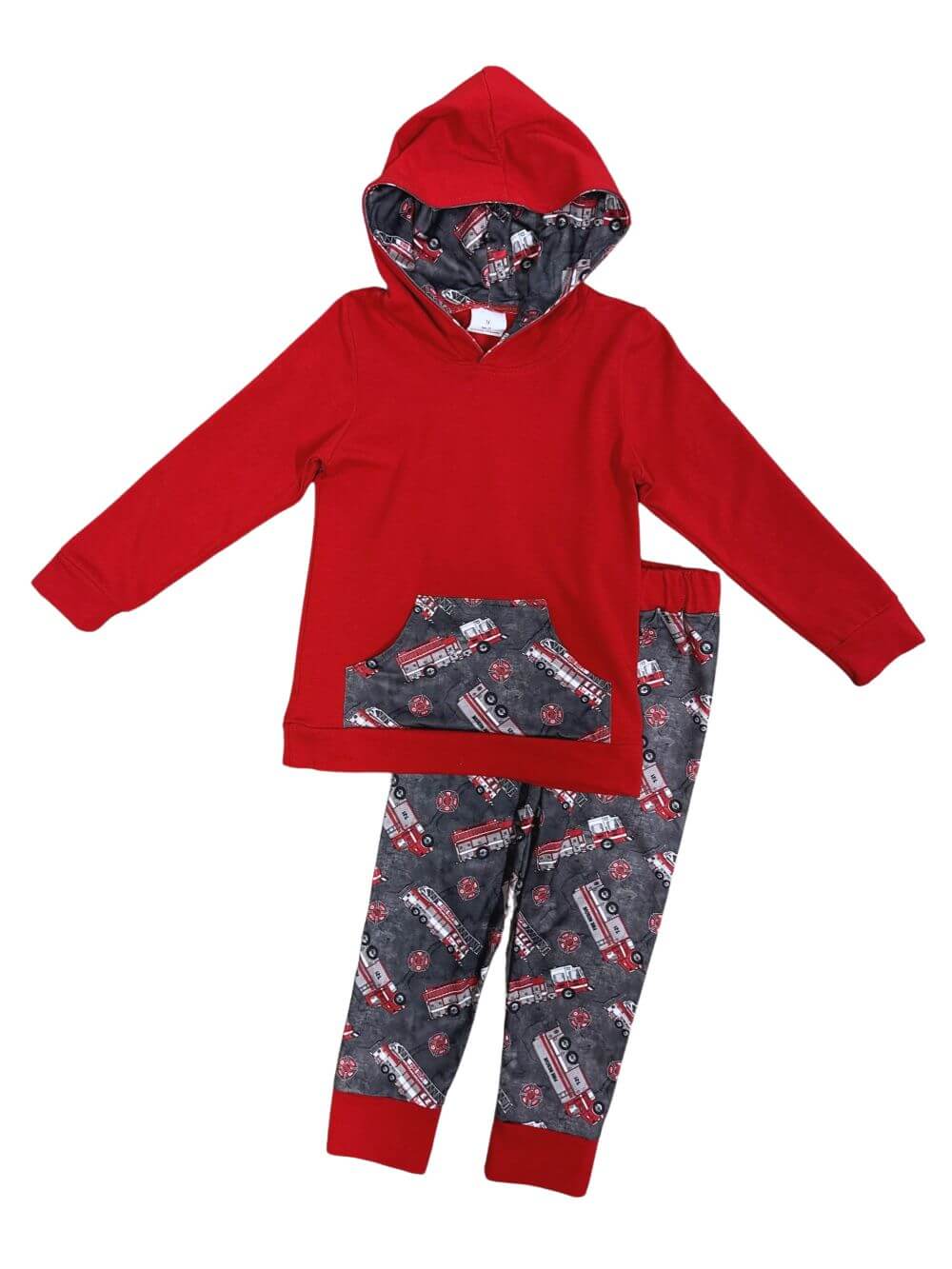 Five Alarm Fire Boys Red & Gray Firetruck Hoodie Outfit - Sydney So Sweet