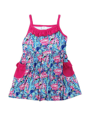 Flamingo Dream Hot Pink Ruffle Girls Tank Dress - Sydney So Sweet