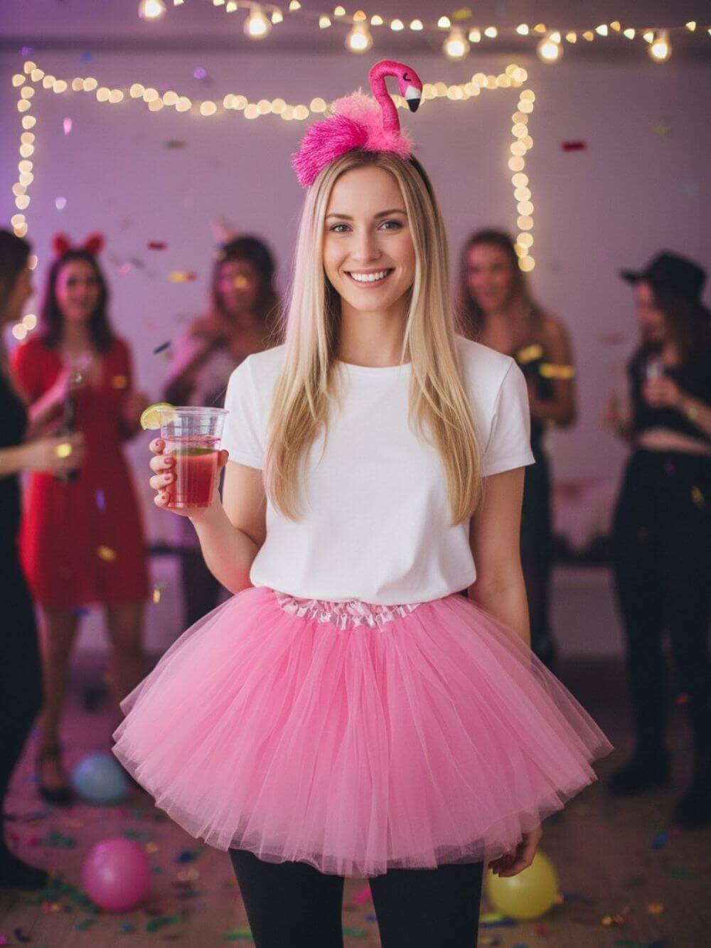 Flamingo Costume Set for Adults & Plus Size – Pink Tutu Skirt & Flamingo Headband – Fun Animal Outfit for Halloween & Cosplay
