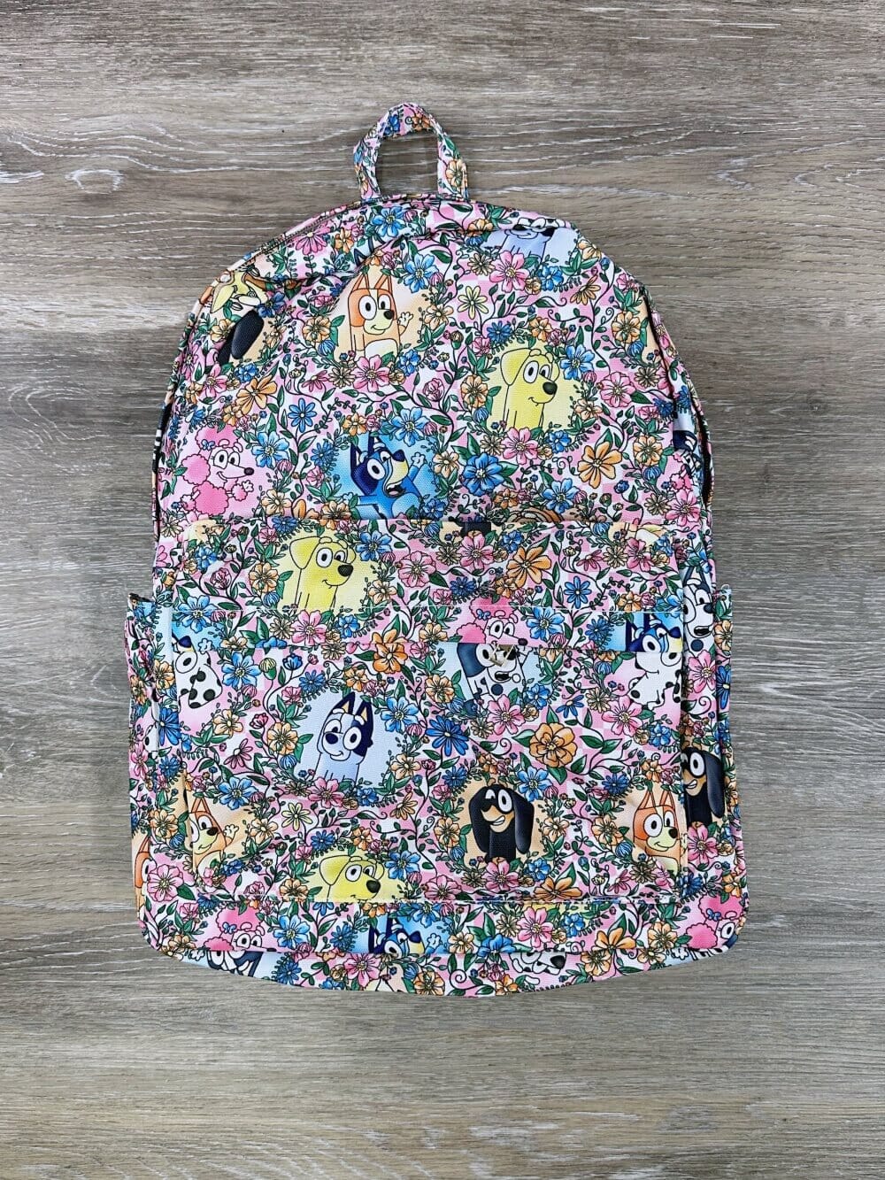 Floral Blue Dog Friends Kids&#39; Full Size School Backpack - Sydney So Sweet