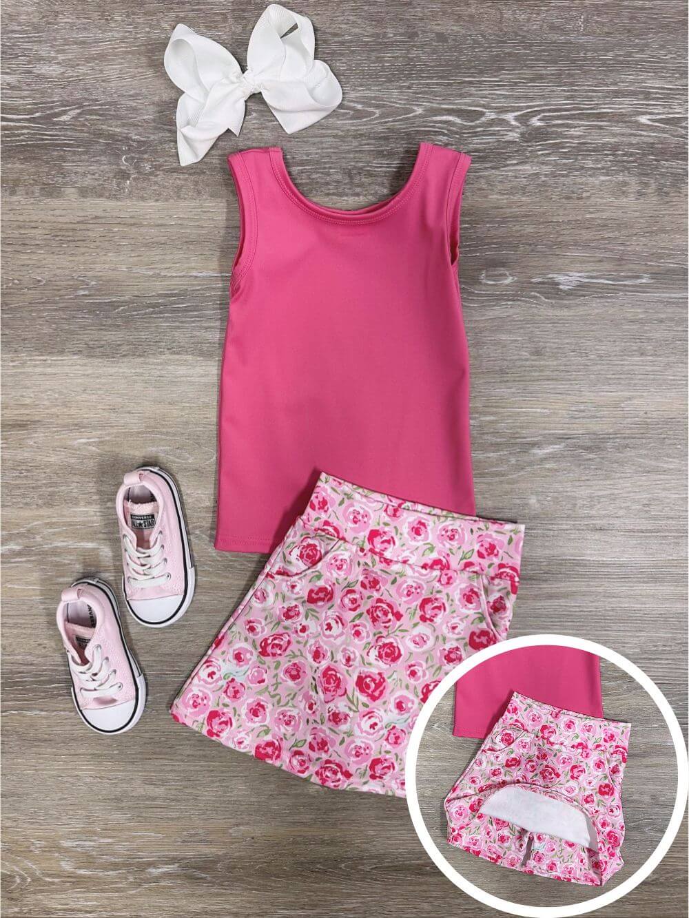 Floral Pop Girls Hot Pink Tank Top & Skort Yoga Set - Sydney So Sweet