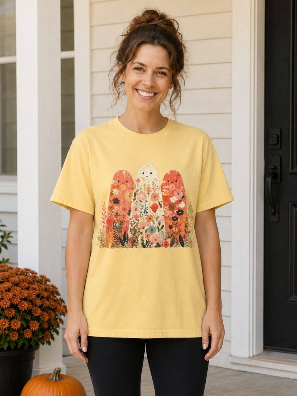 Floral Ghosts T-Shirt Cute Autumn Floral Ghosts Graphic Tee