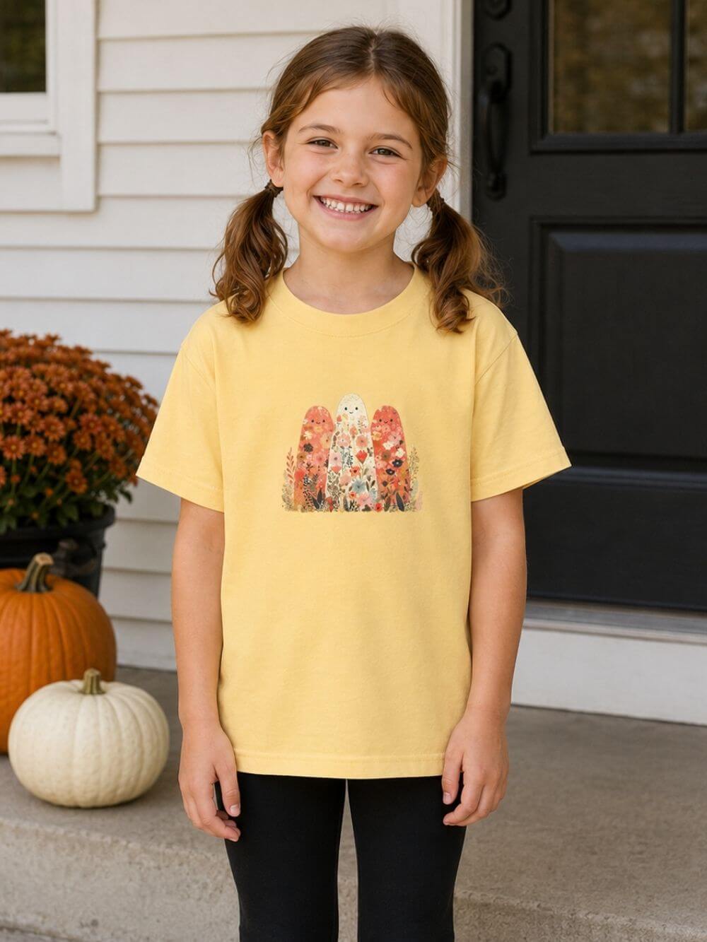 Floral Ghosts T-Shirt Cute Autumn Floral Ghosts Kids Graphic Tee