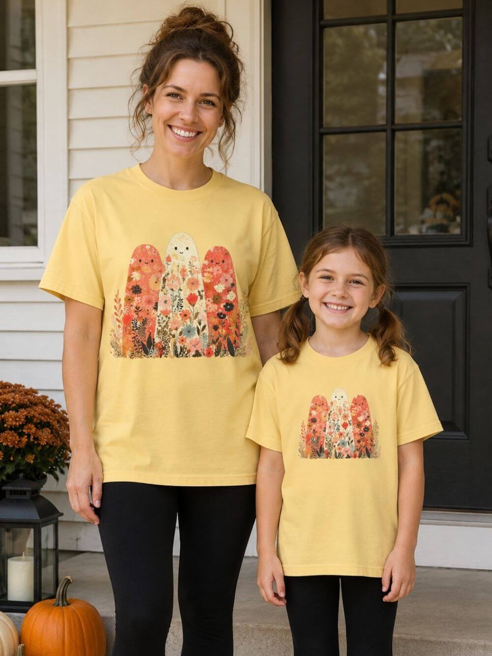 Floral Ghosts T-Shirt Cute Autumn Floral Ghosts Graphic Tee