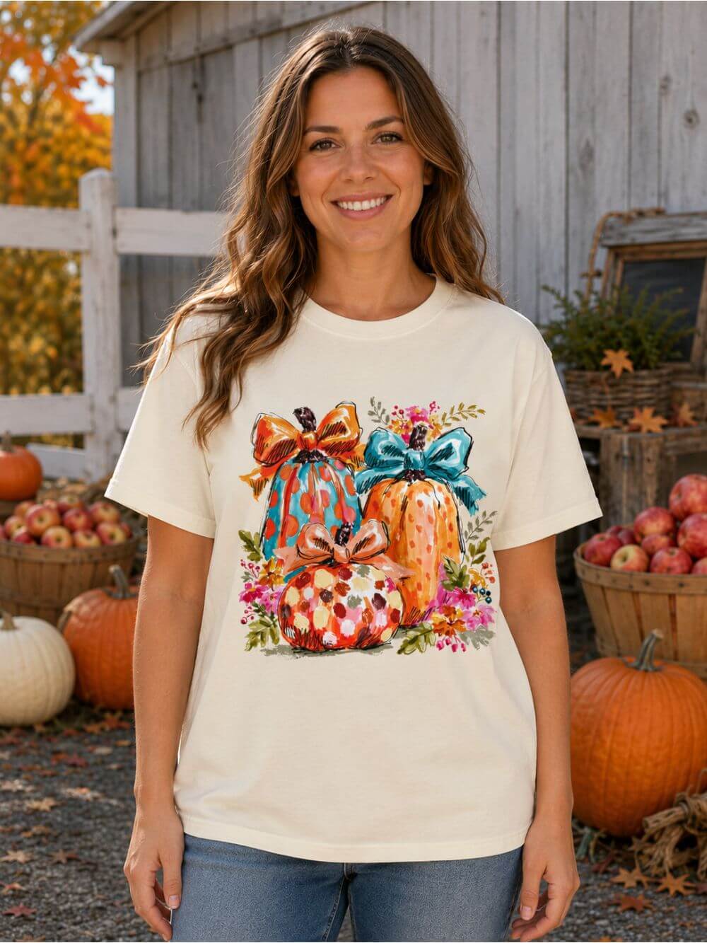 Floral Preppy Coquette Fall Pumpkin T-Shirt Cute Watercolor Graphic Tee