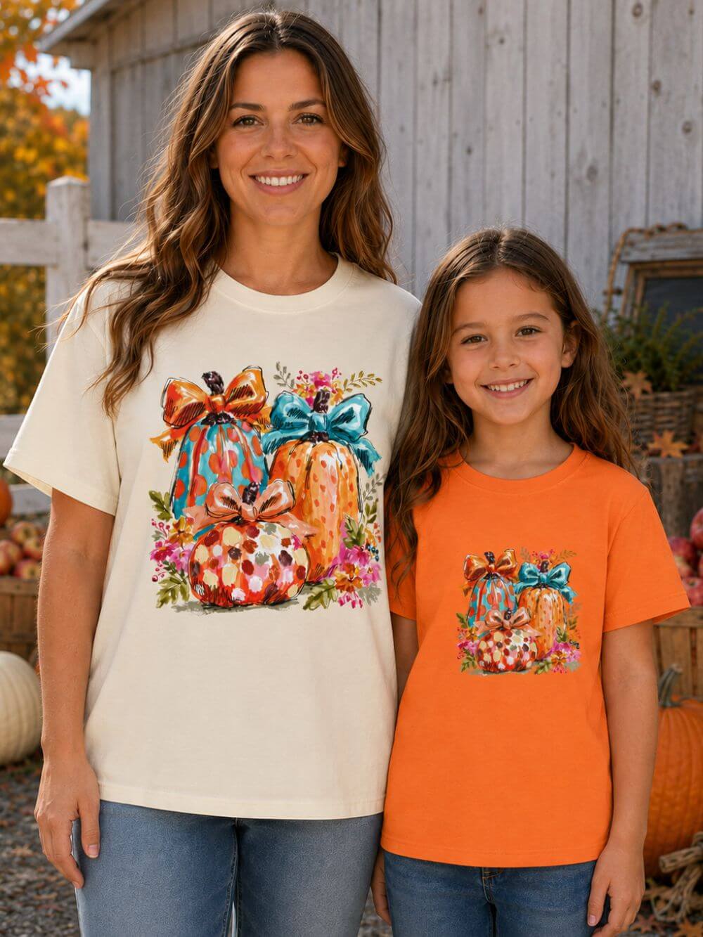Floral Preppy Coquette Fall Pumpkin T-Shirt Cute Watercolor Kids Graphic Tee