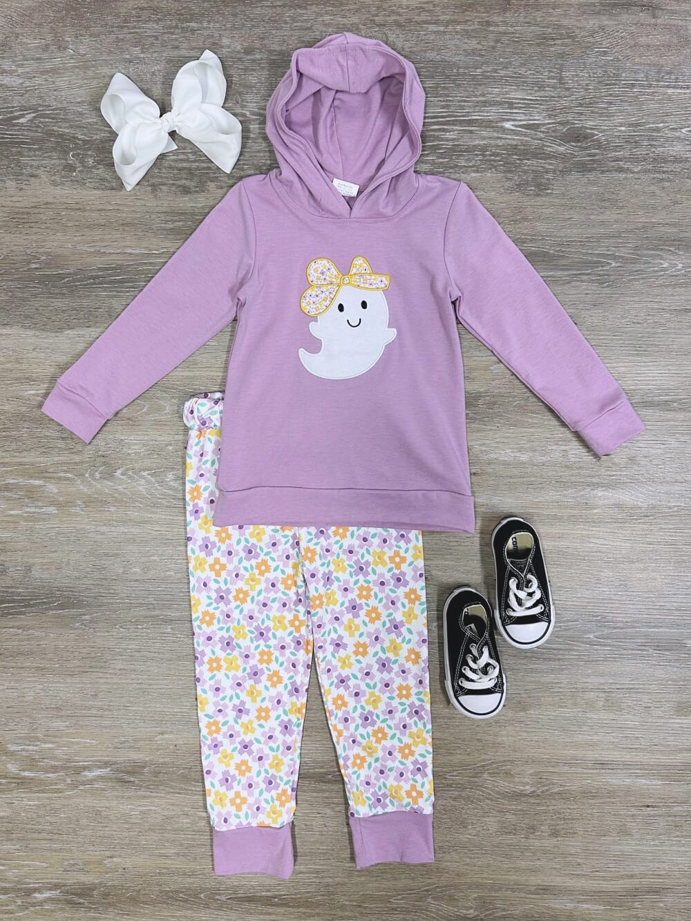 Flower Boo Girls Halloween Ghost Hoodie Outfit - Sydney So Sweet