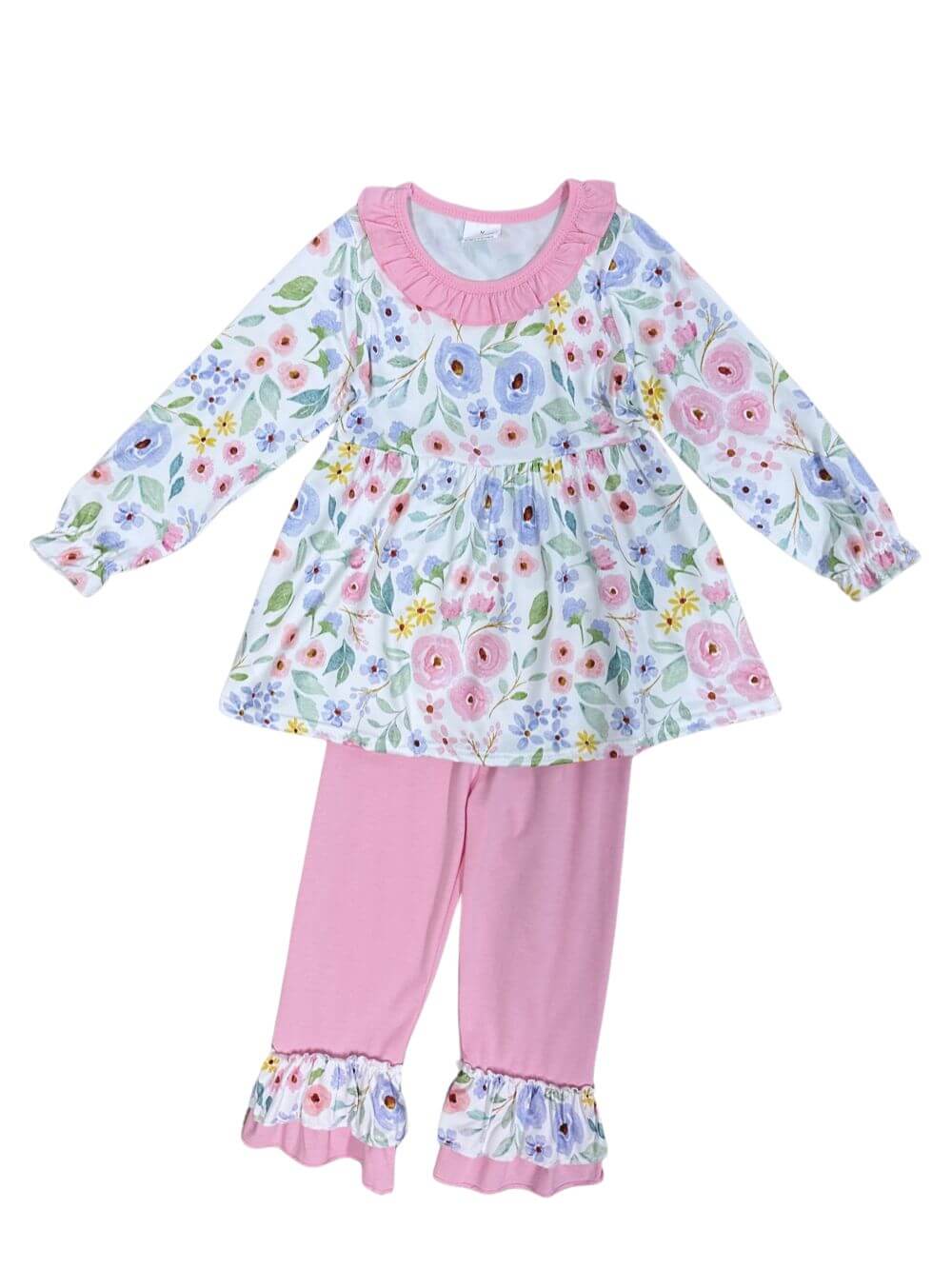 Flower Power Pink Girls Tunic & Ruffle Trim Pants Outfit - Sydney So Sweet