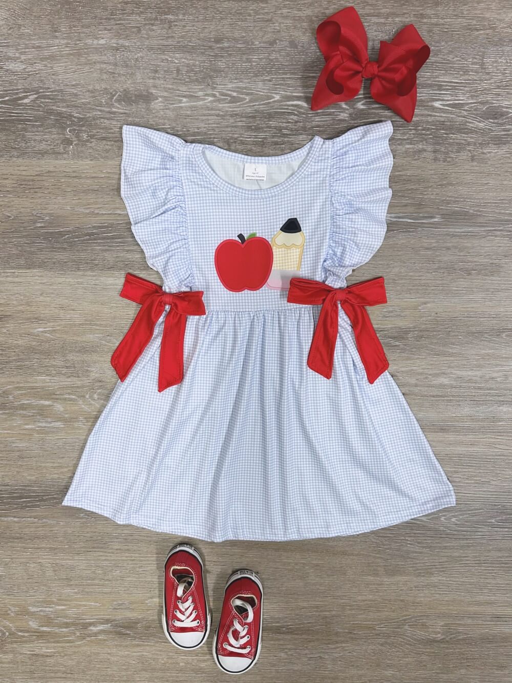 Flutter Sleeve Apple Pencil Girls Back to School Dress - Sydney So Sweet