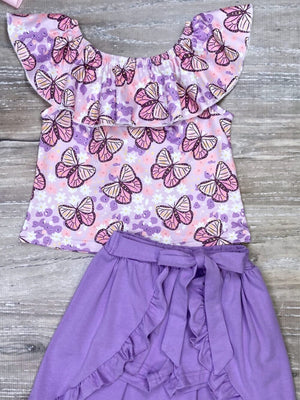 Fly Like a Butterfly Ruffle Girls Purple Skort Outfit - Sydney So Sweet
