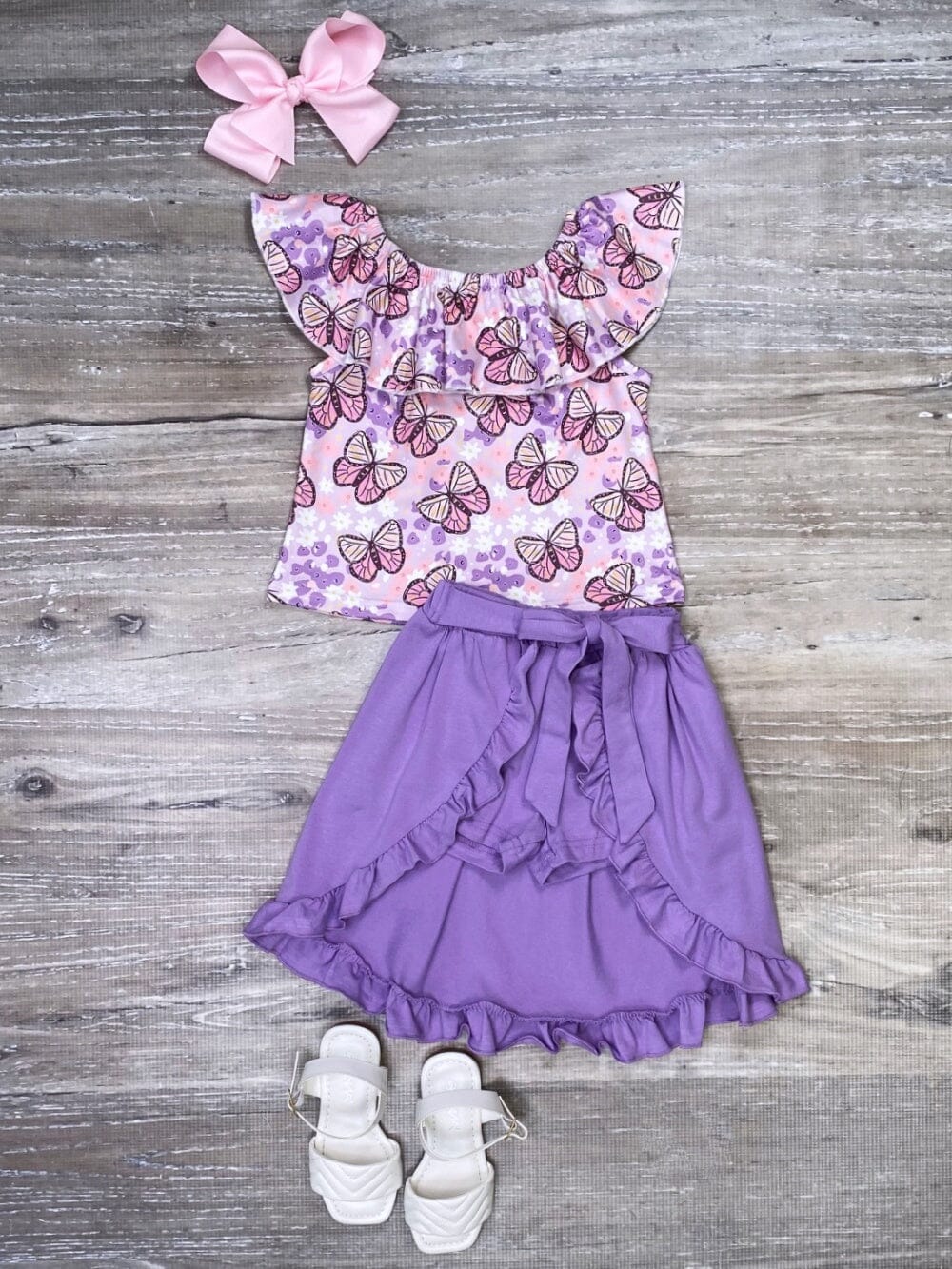 Fly Like a Butterfly Ruffle Girls Purple Skort Outfit - Sydney So Sweet