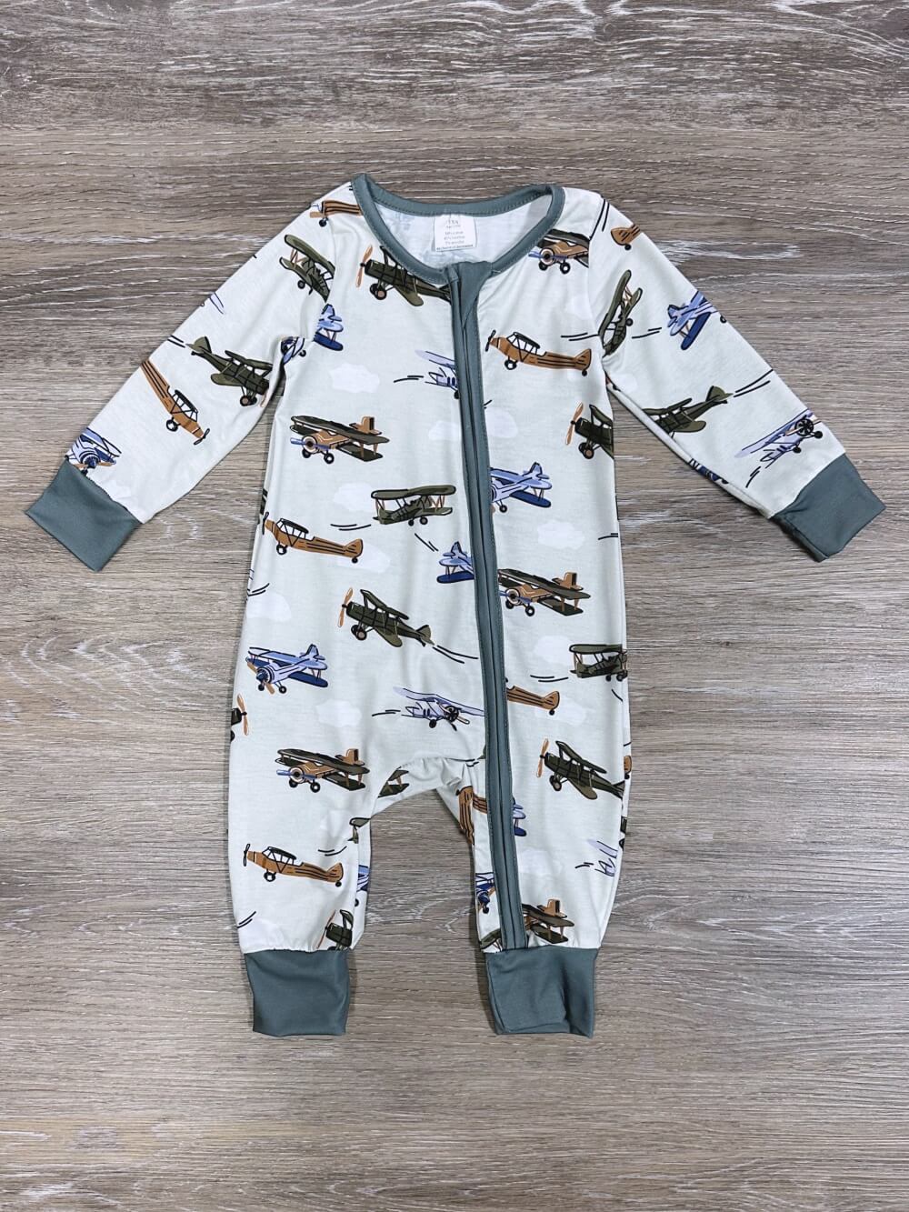 Fly Me Away Airplane Zip Up Baby Romper - Sydney So Sweet