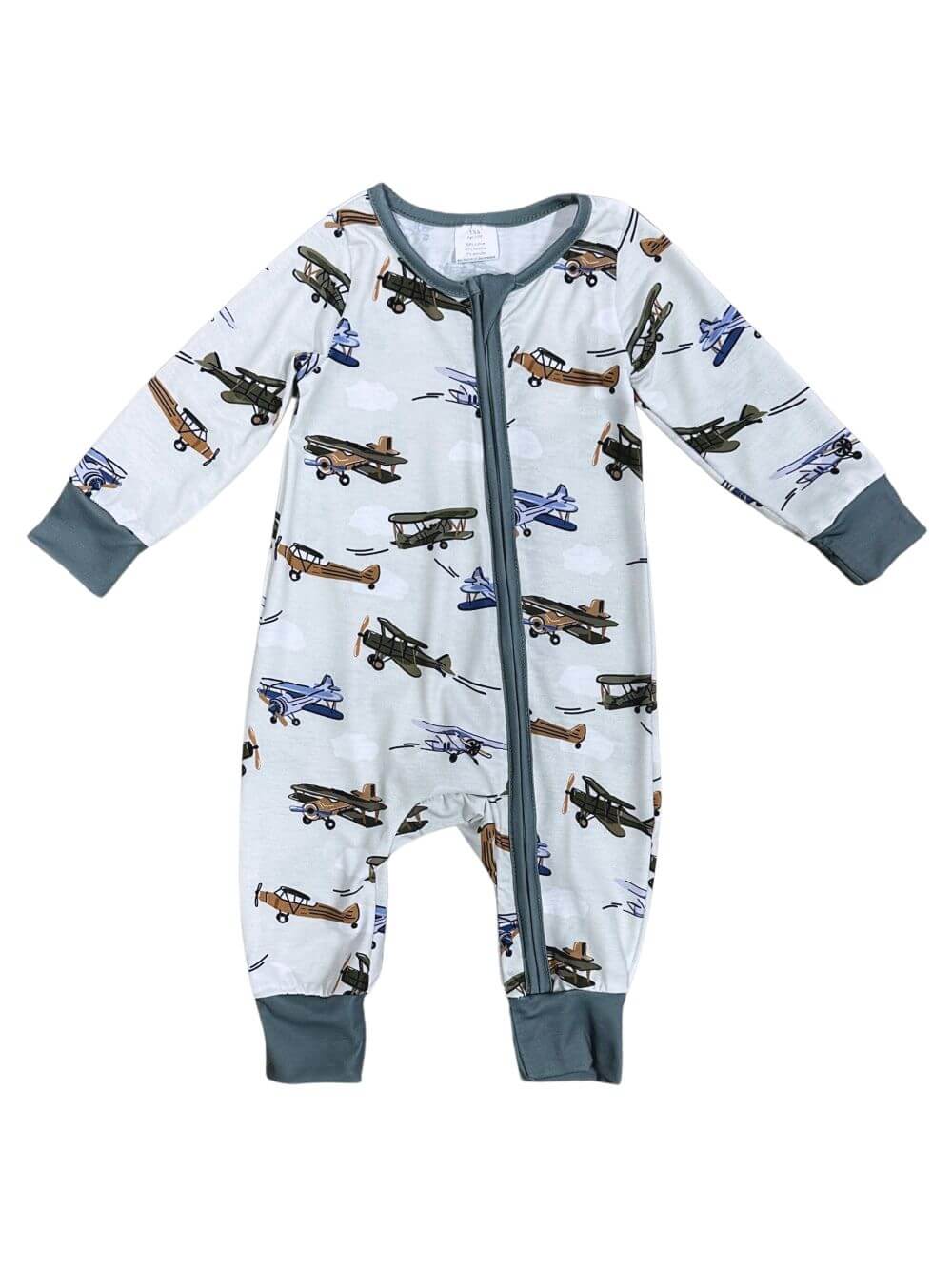 Fly Me Away Airplane Zip Up Baby Romper - Sydney So Sweet