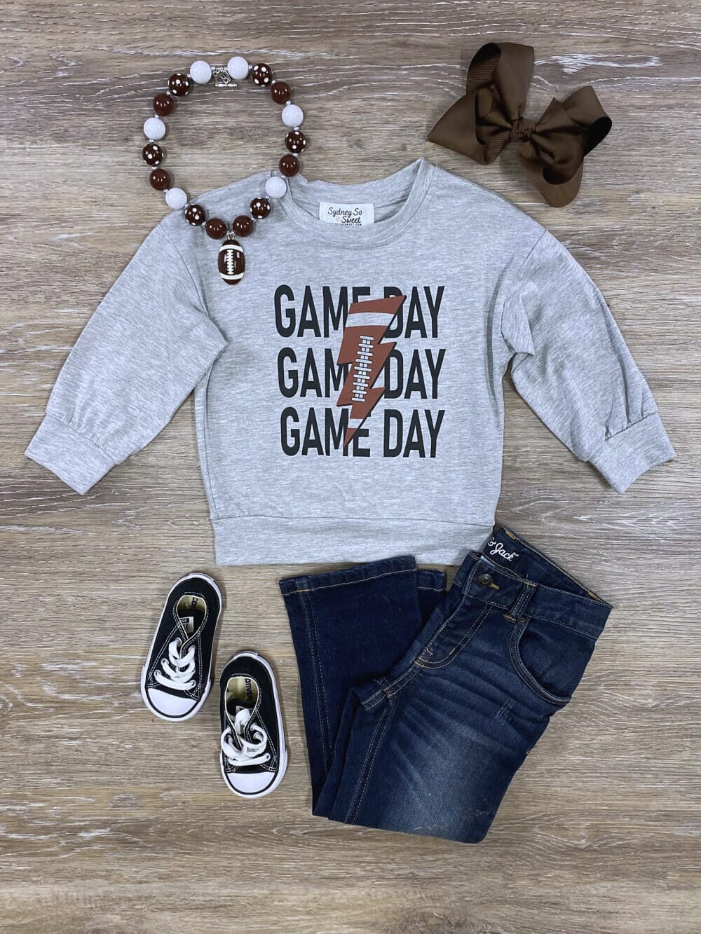 Football Game Day Long Sleeve Gray Pullover Top - Sydney So Sweet