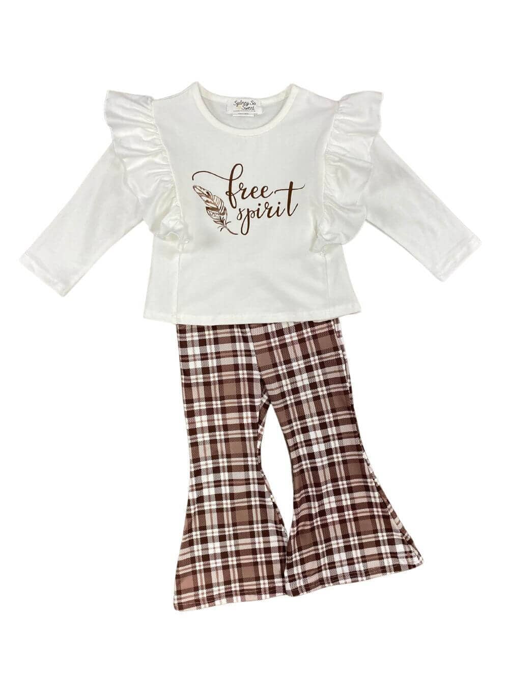 Free Spirit Brown Plaid Flare Pants Girls Outfit