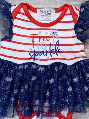 Free To Sparkle Red & Blue Stripe Sequin Stars Baby Girls Patriotic Tutu Romper - Sydney So Sweet