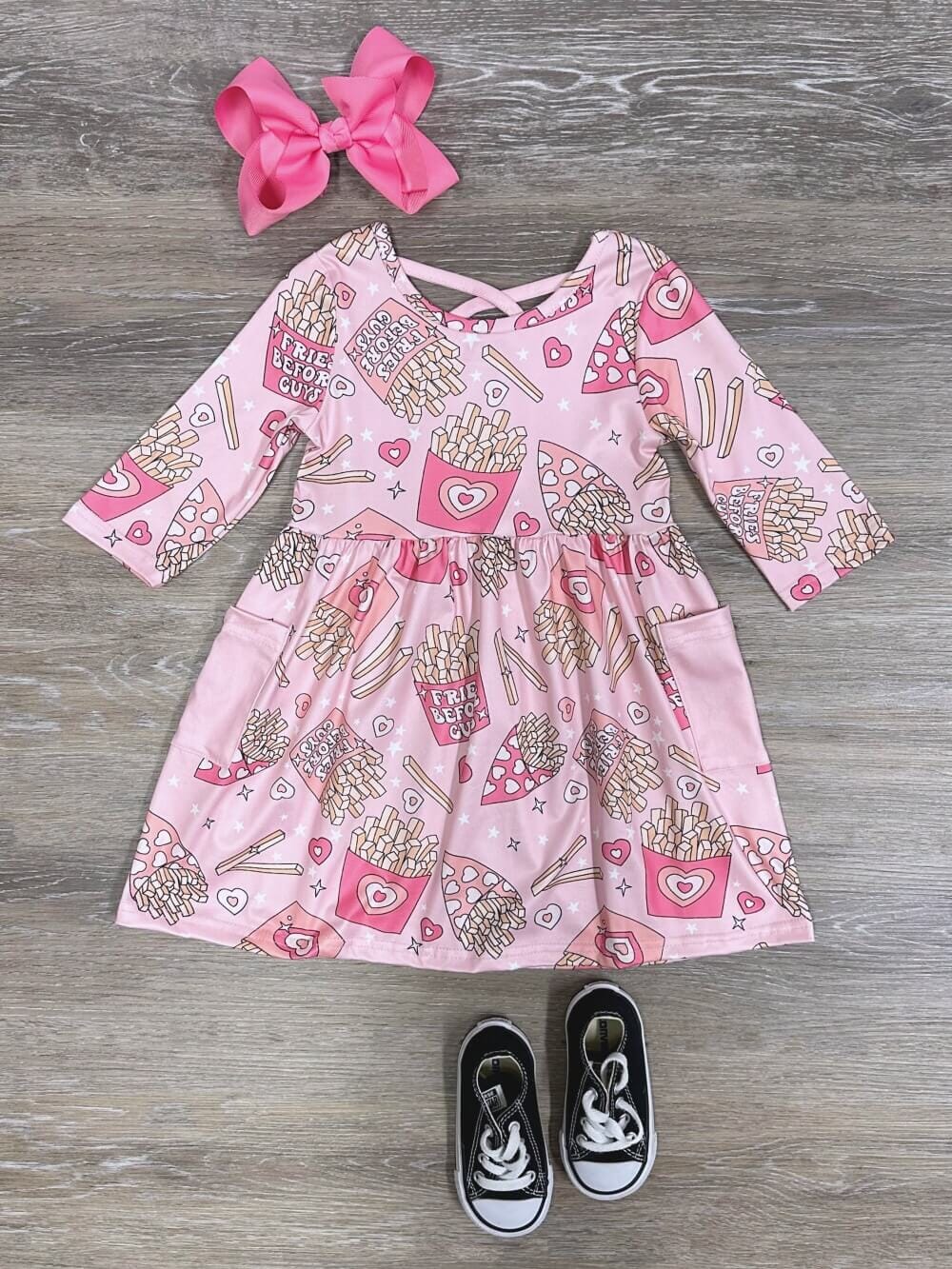 Fries Before Guys Pink Hearts Girls Skater Dress - Sydney So Sweet
