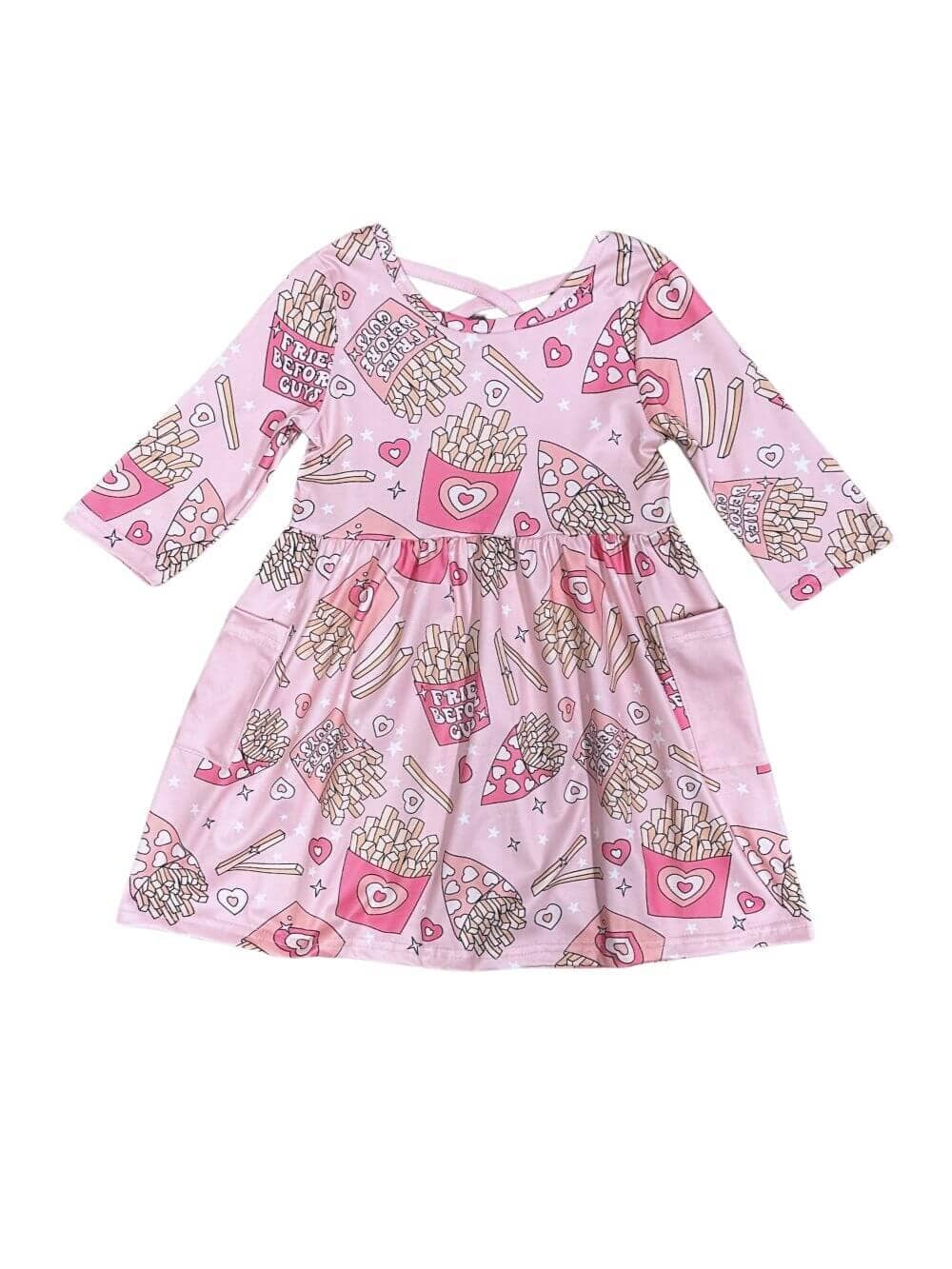 Fries Before Guys Pink Hearts Girls Skater Dress - Sydney So Sweet