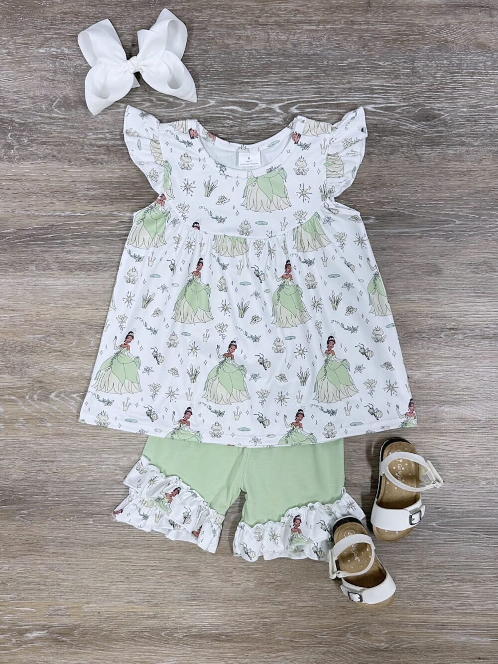 Frog Princess Light Green Girls Ruffle Trim Shorts Outfit - Sydney So Sweet