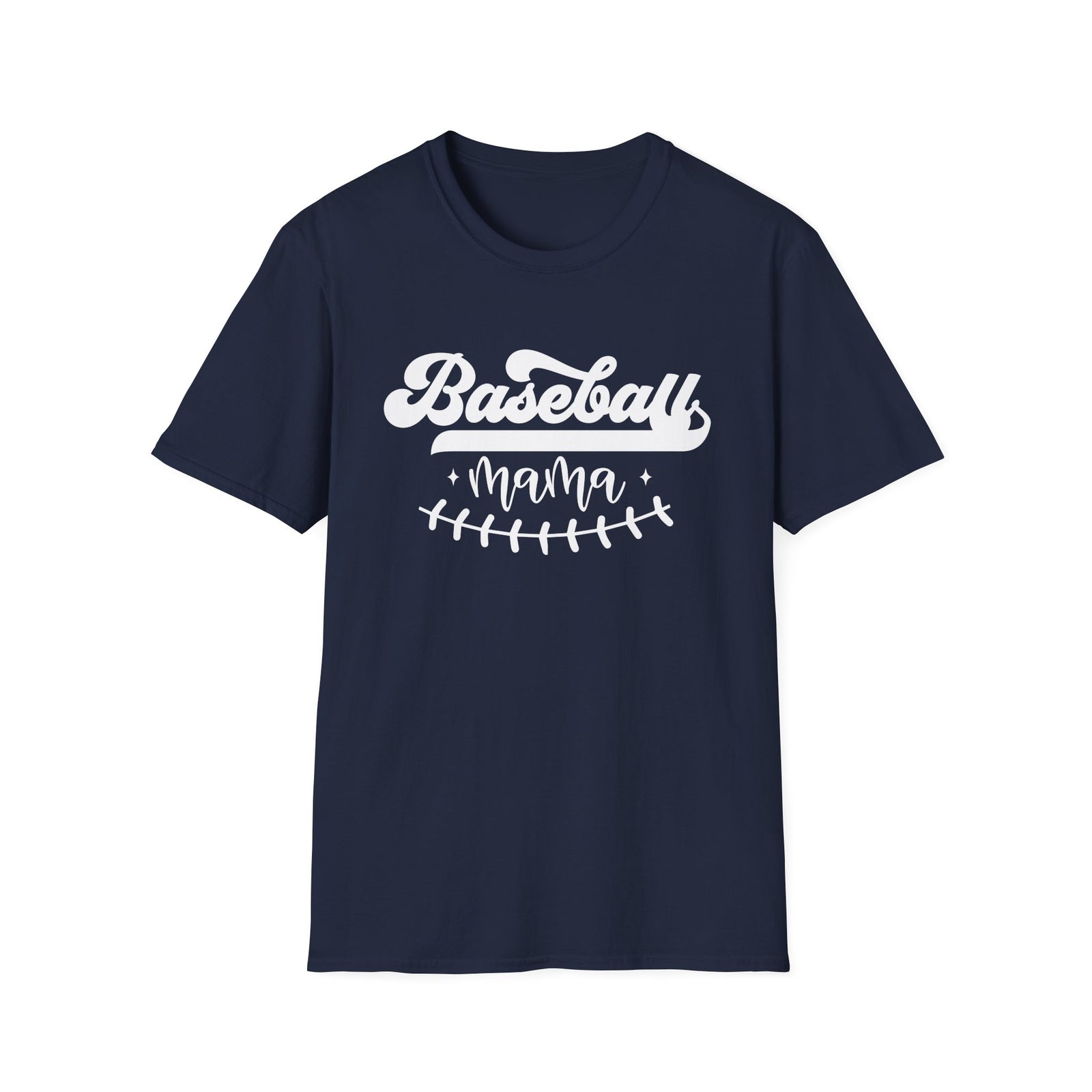 Baseball Mama Stitch Graphic T-Shirt Cute Sports Mom Tee (12 Team Colors)
