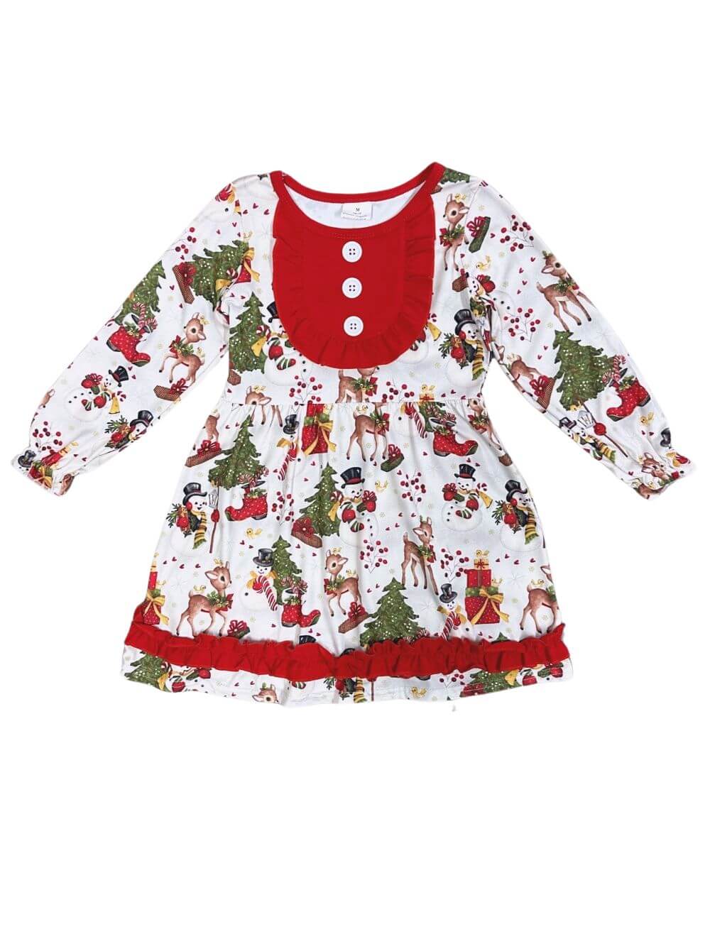 Frosty and Friends Girls Red Trim Christmas Dress - Sydney So Sweet