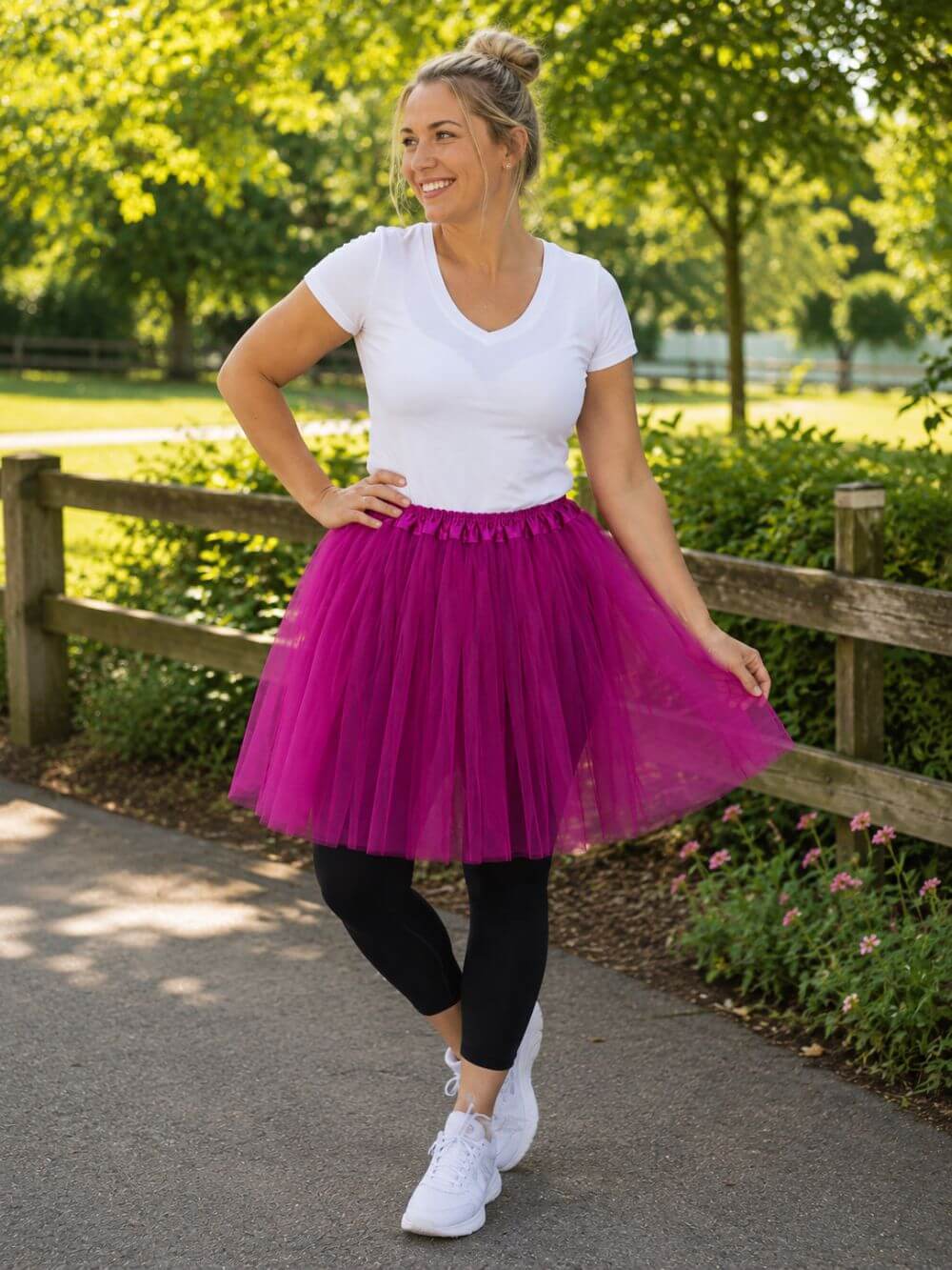 Fuchsia Tutu Skirt for Women – 3-Layer Tulle Ballet Skirt for Costume, Dress-Up, Dance, & Cosplay