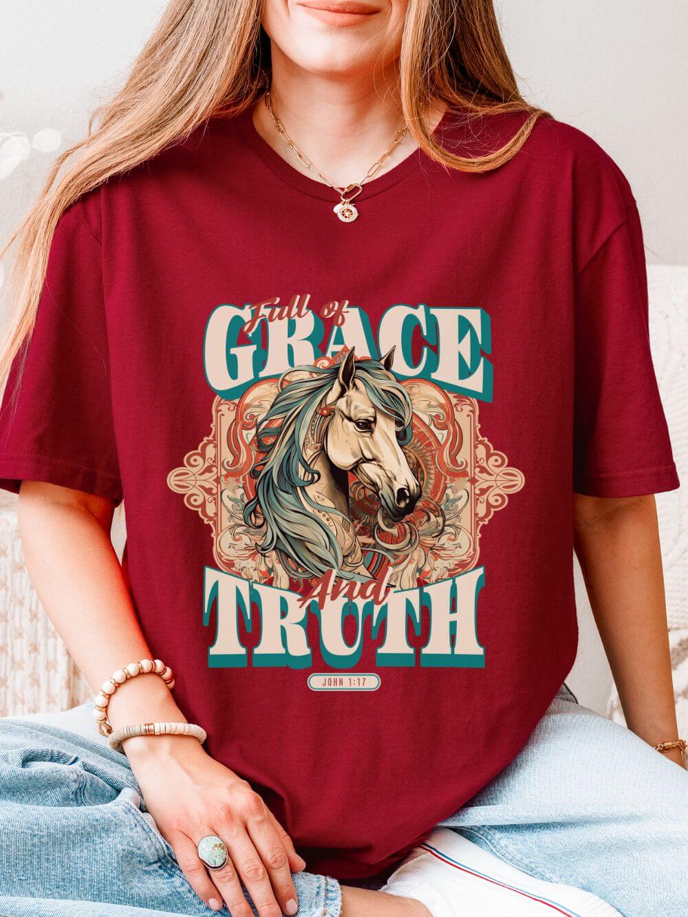 Full of Grace and Truth Horse T-Shirt Faith-Inspired Christian Graphic Tee