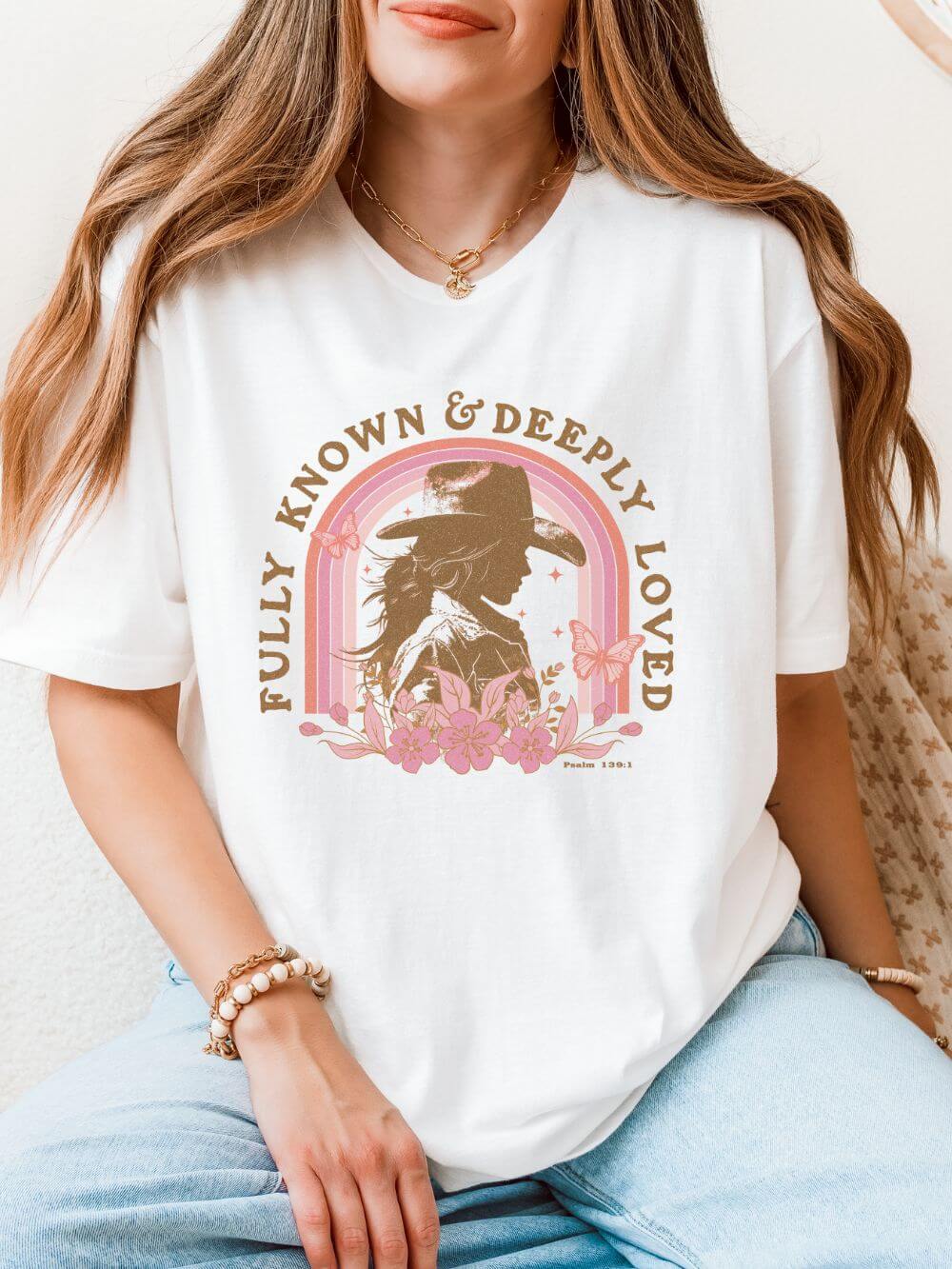 Fully Known & Deeply Loved T-Shirt Retro Cowgirl Faith Distressed Tee