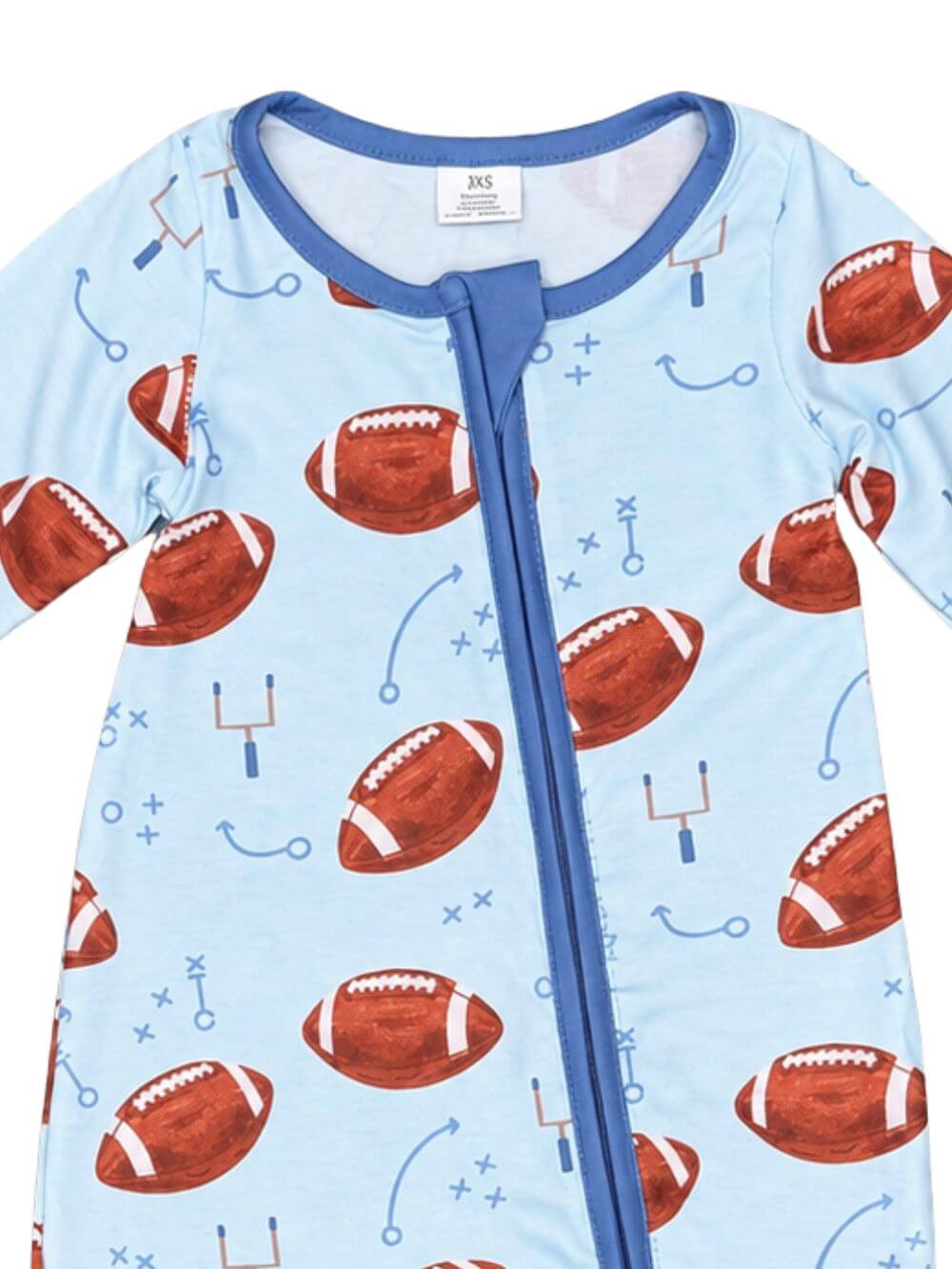 Game Day Football Boys Blue Zip Up Baby Romper