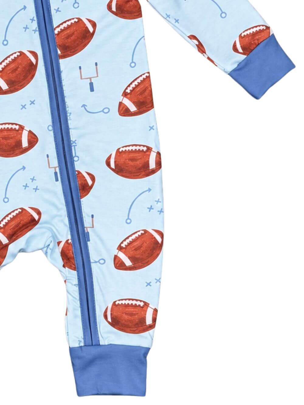 Game Day Football Boys Blue Zip Up Baby Romper