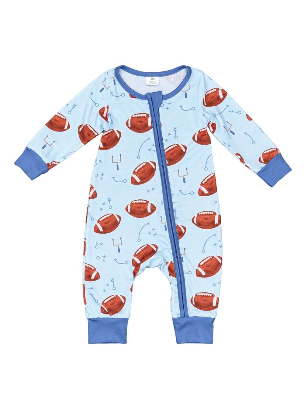 Game Day Football Boys Blue Zip Up Baby Romper