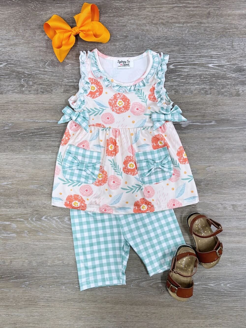 Garden Party Gingham Girls Floral & Plaid Shorts Outfit - Sydney So Sweet