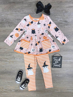 Ghost Witch Knee Patch Girls Long Sleeve Halloween Outfit - Sydney So Sweet