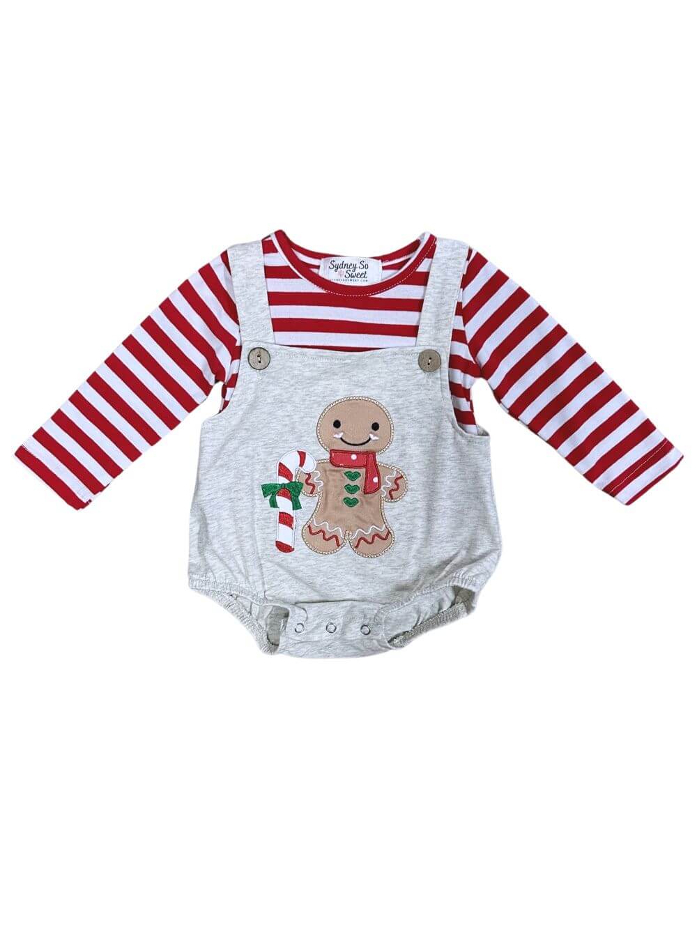 Gingerbread Cutie Girls Baby Bubble & Striped Top Set - Sydney So Sweet