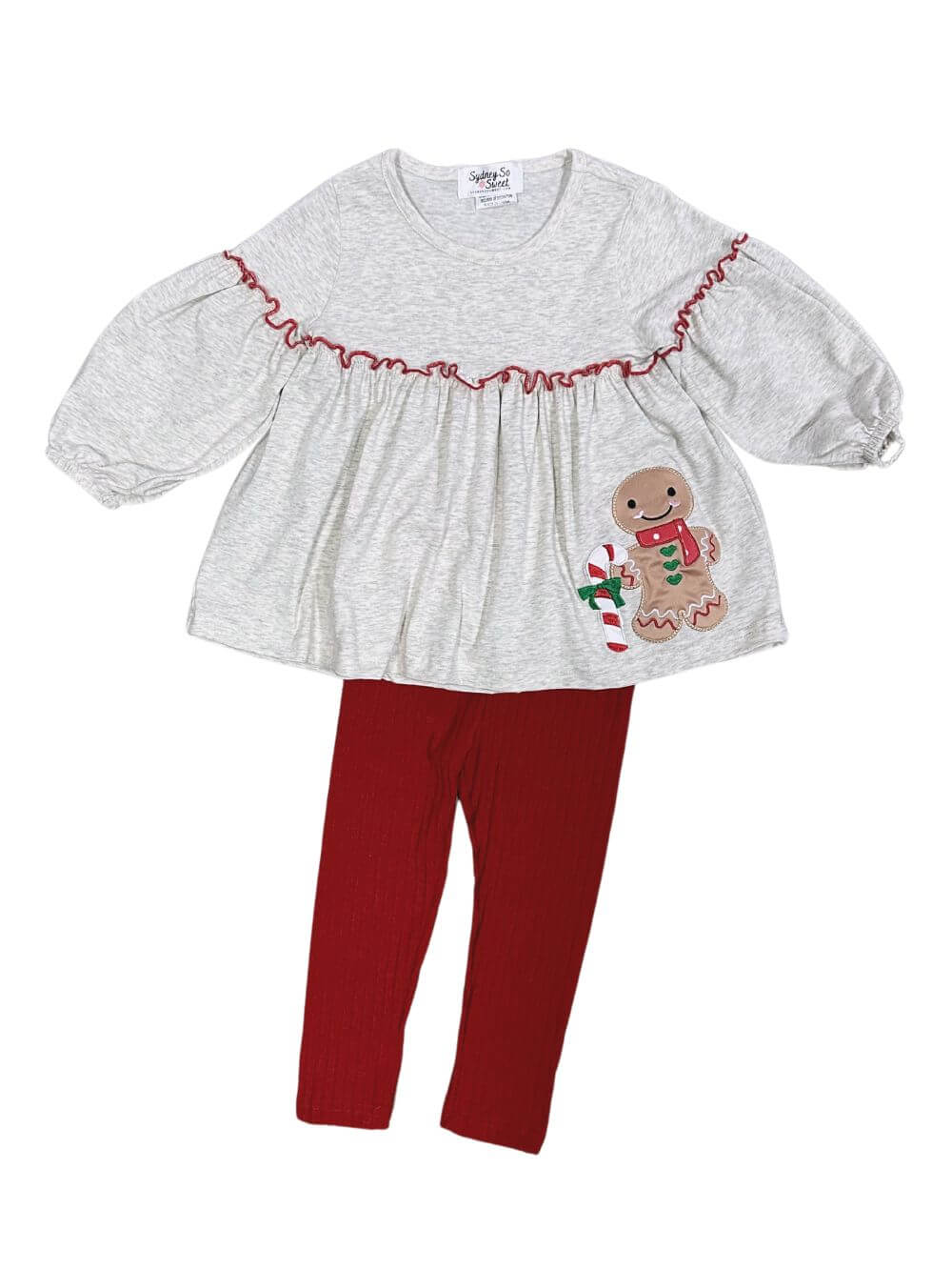 Gingerbread Cutie Girls Tunic Top & Red Leggings Outfit - Sydney So Sweet